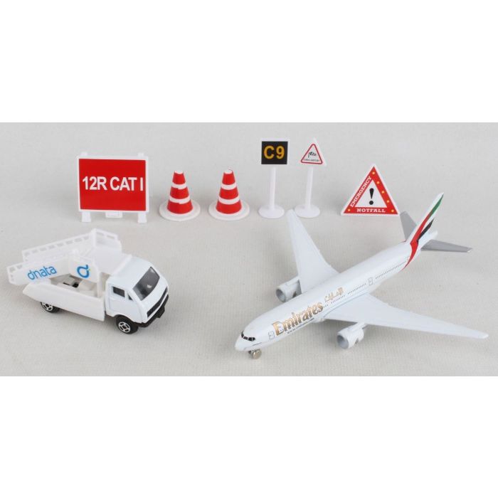 Emirates Playset with Diecast Toy Airplane and Airport Accessories