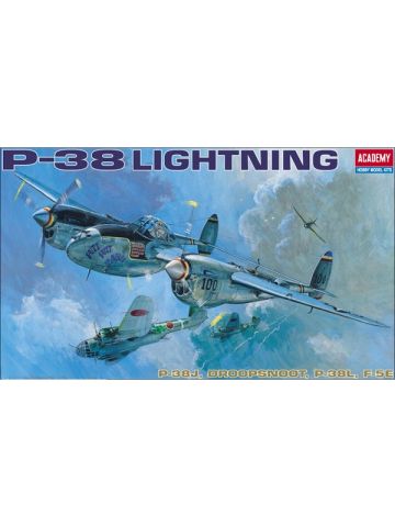 Academy 12282 P-38 Lightning 1/48 Scale Model Kit with Parts for 4 Variants