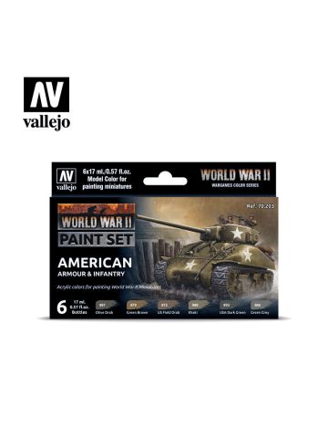 Vallejo 70203 WWII American Armor & Infantry Paint Set (6 Colors) 17ml Bottles