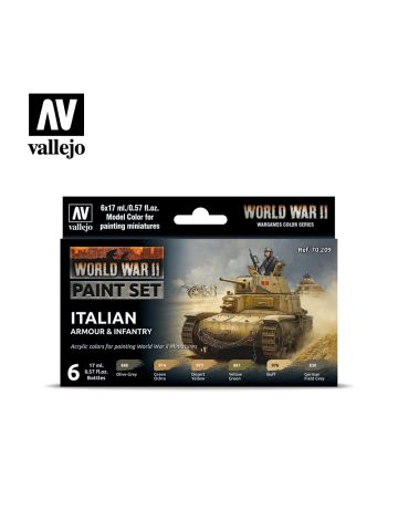 Vallejo 70209 WWII Italian Armor and Infantry Paint Set (6 Colors) 17ml Bottles