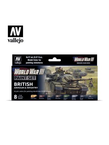 Vallejo 70222 WWIII British Armor & Infantry Paint Set (8 Colors) 17ml Bottles
