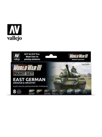 Vallejo 70224 WWIII East German Armor & Infantry Paints (8 Colors) 17ml Bottles
