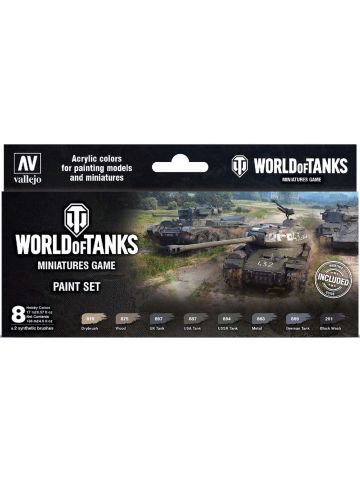 World of Tanks WOT34 Paint Set (8 Colors) 17ml Bottles & 2 Brushes
