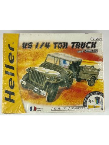 Heller 71234 US 1/4 Ton Truck & Trailer with Building Accessories 1/72 Scale Kit