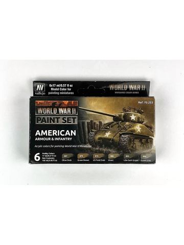 Vallejo 70203 WWII American Armor & Infantry Paint Set (6 Colors) 17ml Bottles