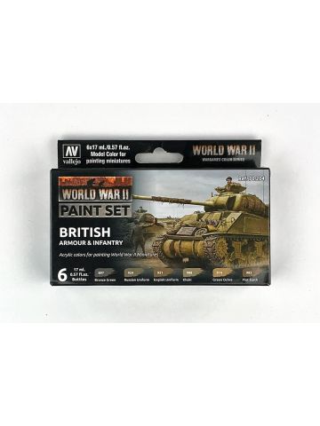 Vallejo 70204 WWII British Armor & Infantry Paint Set (6 Colors) 17ml Bottles