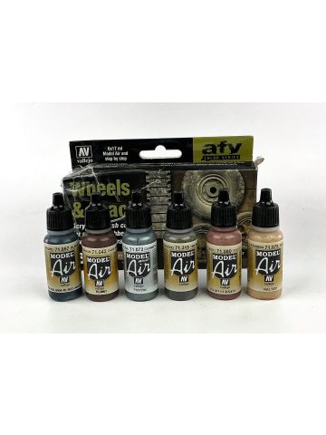 Vallejo 71213 Wheels & Tracks Acrylic Airbrush Colors (6) 17 ml Bottles