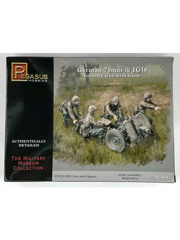 Pegasus 7510 WWII German 75mm le.IG. 18 Infantry Gun & Crew 1/72 Scale Model Kit