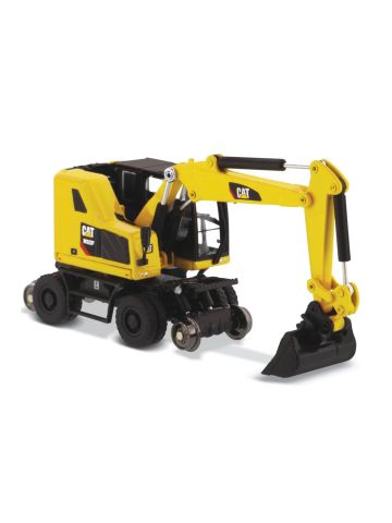 Diecast Masters 85612 Cat M323F Railroad-Wheeled Excavator Safety Yellow 1/87