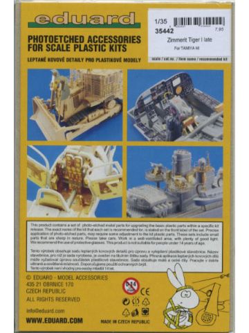 Eduard 35442 Zimmerit Photoetch Set for Tamiya Tiger I Late 1/35 Scale Model Kit