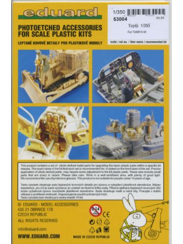 Eduard 53004 Tirpitz Photo-Etched Detail Set for 1/350 Scale Tamiya Model Kit