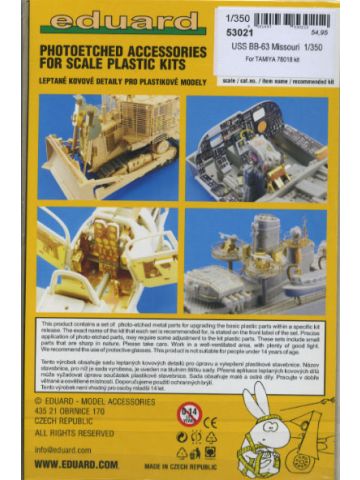 Eduard 53021 Missouri Photo-Etched Detail Set for 1/350 Scale Tamiya Model Kit