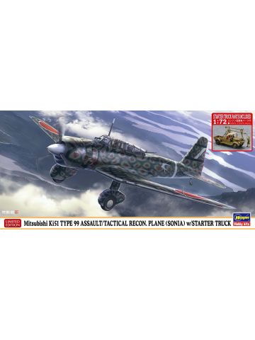 Hasegawa 02452 Mitsubishi Ki51 Type 99 'Sonia' & Starter Truck 1/72 Scale Plastic Model Kit