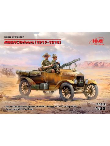 ICM 35707 ANZAC Drivers (1917-1918) 1/35 Scale Plastic Model Figures Kit