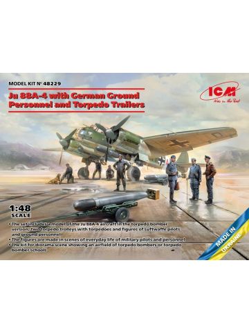 ICM 48229 Junkers Ju88A-4 Ground Personnel & Torpedo Trailers Scale Model Kit