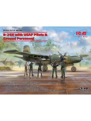 ICM 48280 Douglas B-26K with USAF Pilots & Ground Personnel 1/48 Scale Model Kit