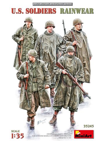 MiniArt 35245 WWII US Soldiers in Rainwear 1/35 Scale Plastic Model Figures