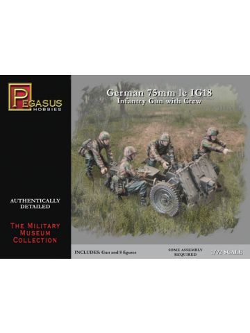 Pegasus 7510 WWII German 75mm le.IG. 18 Infantry Gun & Crew 1/72 Scale Model Kit