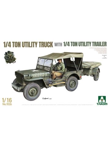 Takom 1026 1/4 Ton Utility Truck with 1/4 Ton Utility Trailer 1/16 Scale Plastic Model Kit
