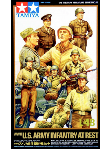 Tamiya 32552 WWII US Infantry at Rest (9 Figures) & Jeep 1/48 Scale Model Kit