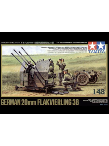 Tamiya 32554 German 20mm Flak 38 with Trailer & 4 Crew 1/48 Scale Model Kit