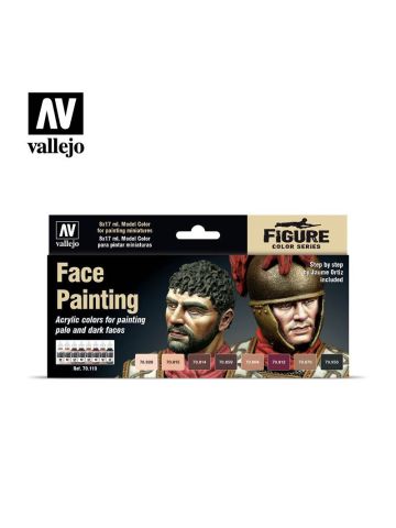 Vallejo 70119 Face Painting Set Pale & Dark Faces Set of 8 Paints