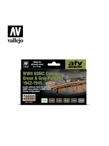 Vallejo 71623 WWII USMC Green Gray Patterns Model Air Paint Set (6 Colors)