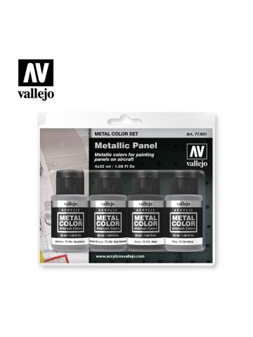 Vallejo 77601 Aircraft Metallic Panel Paint Set (4 Colors) 32 ml Bottles