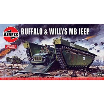 Airfix 02302V Buffalo Amphibian LVT & Jeep 1/76 Scale Plastic Model Kits