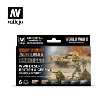 Vallejo 70208 WWII Desert British & German Armor/Infantry Paints (6 Colors)