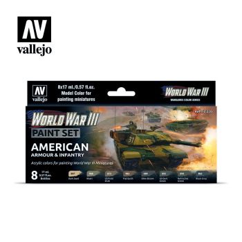 Vallejo 70220 WWIII American Armor & Infantry Paint Set (8 Colors) 17ml Bottles