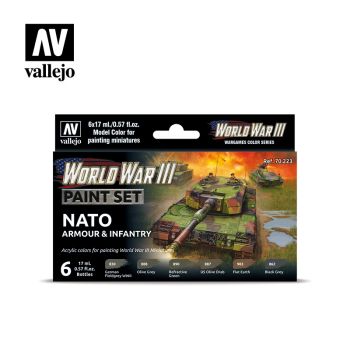 Vallejo 70223 WWIII NATO Armor and Infantry Paint Set (6 Colors) 17ml Bottles