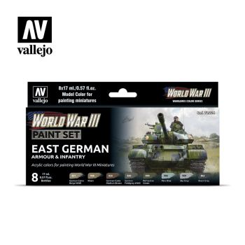 Vallejo 70224 WWIII East German Armor & Infantry Paints (8 Colors) 17ml Bottles