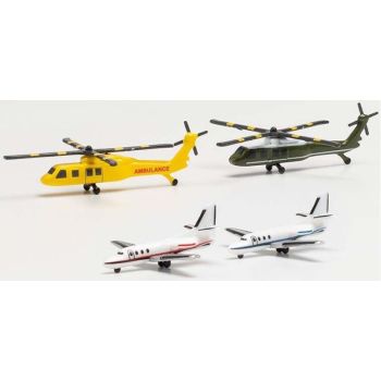 Herpa Wings 535939 Helicopter/Bizjet Set (2+2) 1/500 Scale Airport Accessory