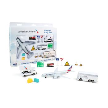 American Airlines Playset with Diecast Toy Airplane and Airport Accessories